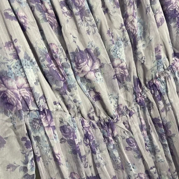 Arula | Off the Shoulder Natalie Purple Floral Maxi Dress Peasant Cottagecore - Picture 2 of 8